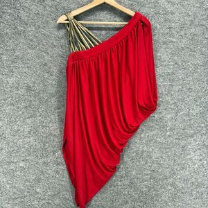 Symphony Red One-Shoulder Draped Blouse with Gold Strap